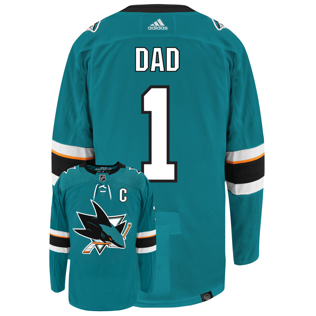 San Jose Sharks Dad Number One Adidas Primegreen Authentic NHL Hockey Jersey
