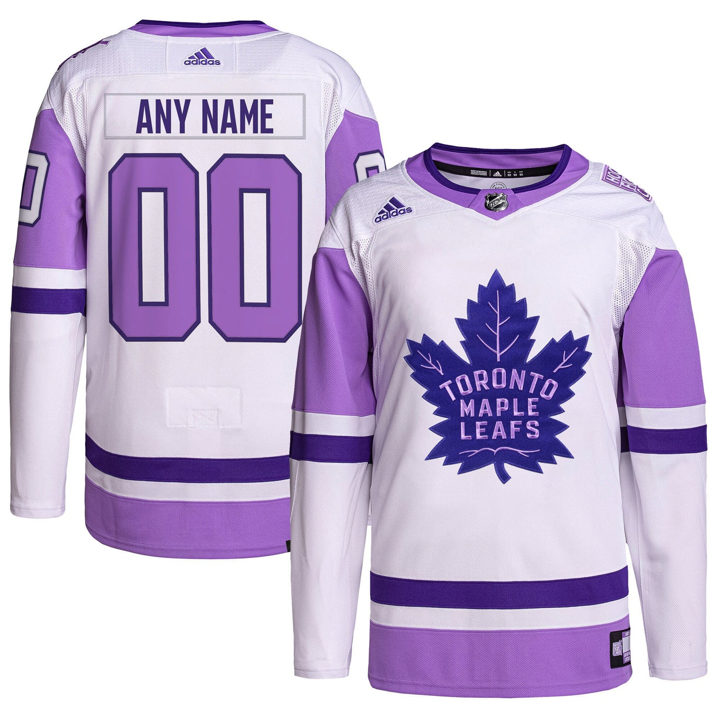 Toronto Maple Leafs adidas Hockey Fights Cancer Primegreen Authentic Custom Jersey - White/Purple