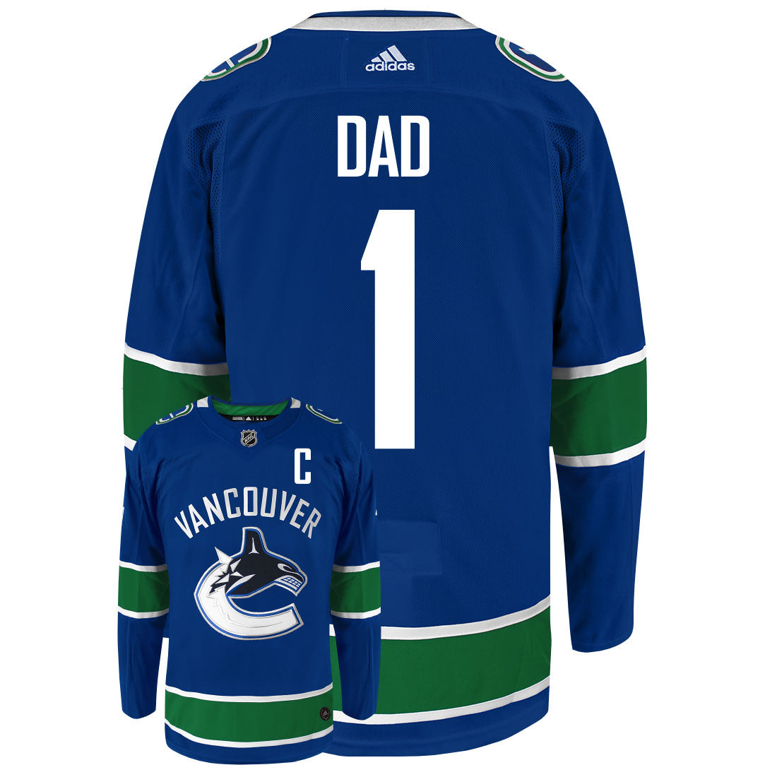 Vancouver Canucks Dad Number One Adidas Primegreen Authentic NHL Hockey Jersey