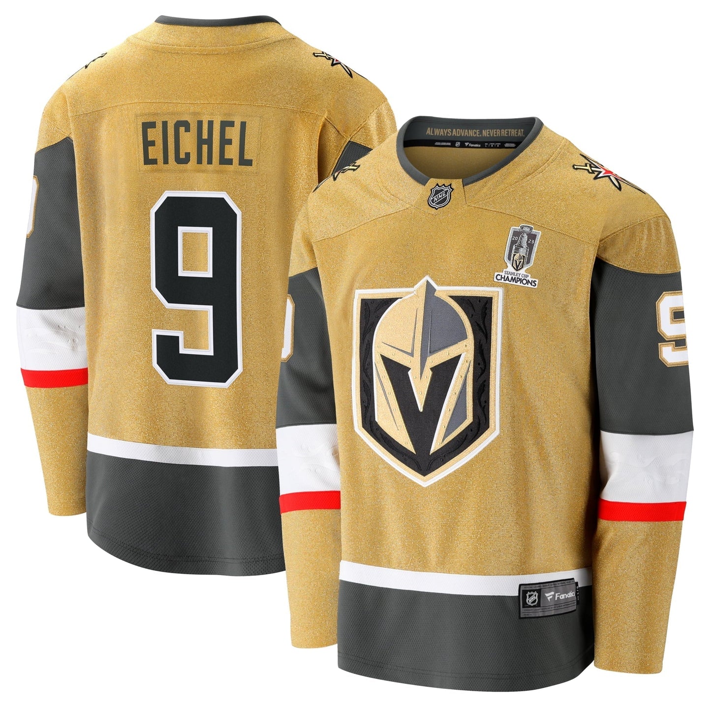Men's Fanatics Branded Jack Eichel Gold Vegas Golden Knights 2023 Stanley Cup Champions Home Breakaway Player Jersey