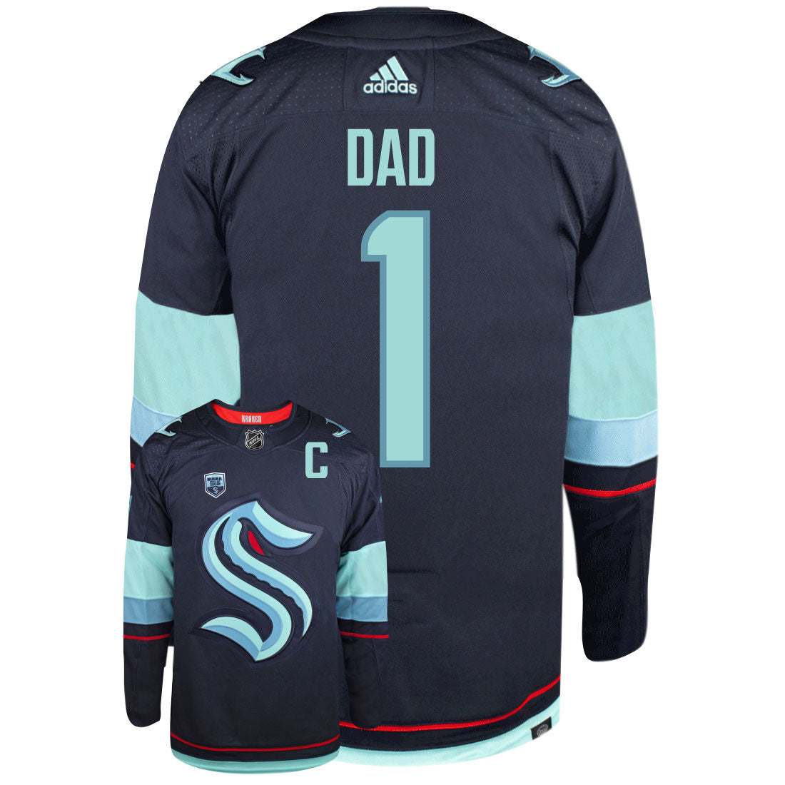 Seattle Kraken Dad Number One Adidas Primegreen Authentic NHL Hockey Jersey