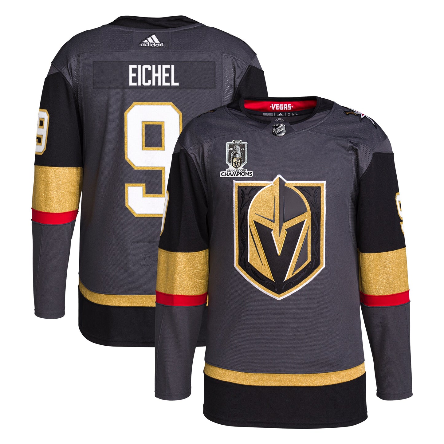 Jack Eichel Vegas Golden Knights adidas 2023 Stanley Cup Champions Authentic Alternate Player Jersey - Gray
