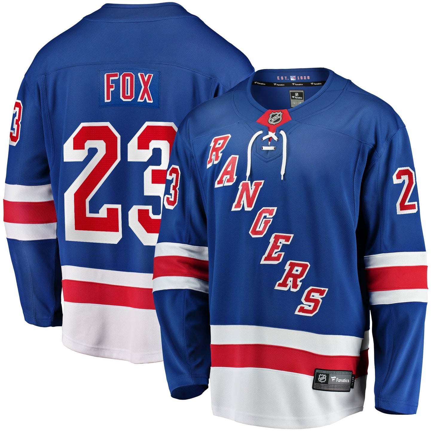 Men's Fanatics Branded Adam Fox Blue New York Rangers 2017/18 Home Breakaway Replica Jersey
