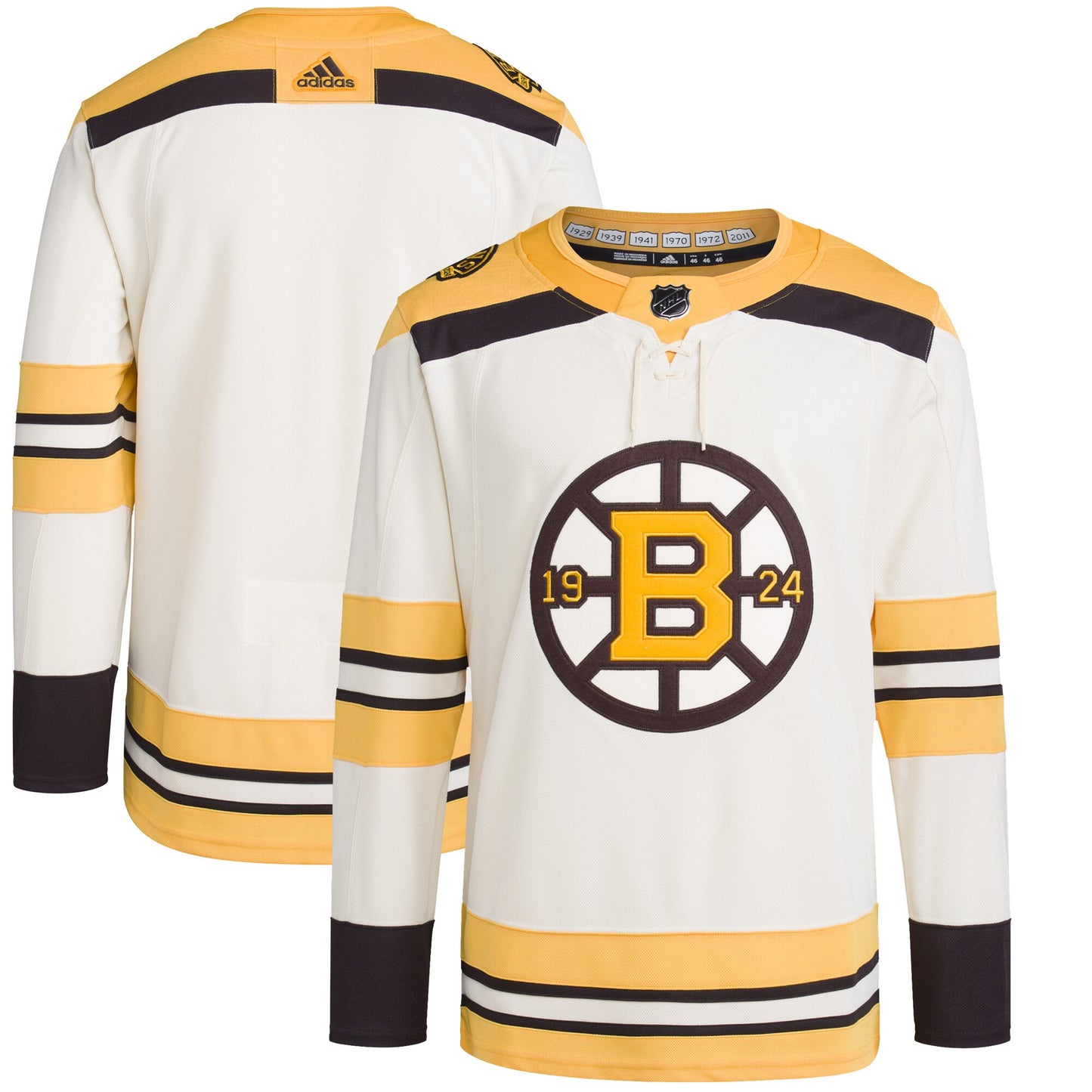 Boston Bruins adidas 100th Anniversary Primegreen Authentic Jersey - Cream