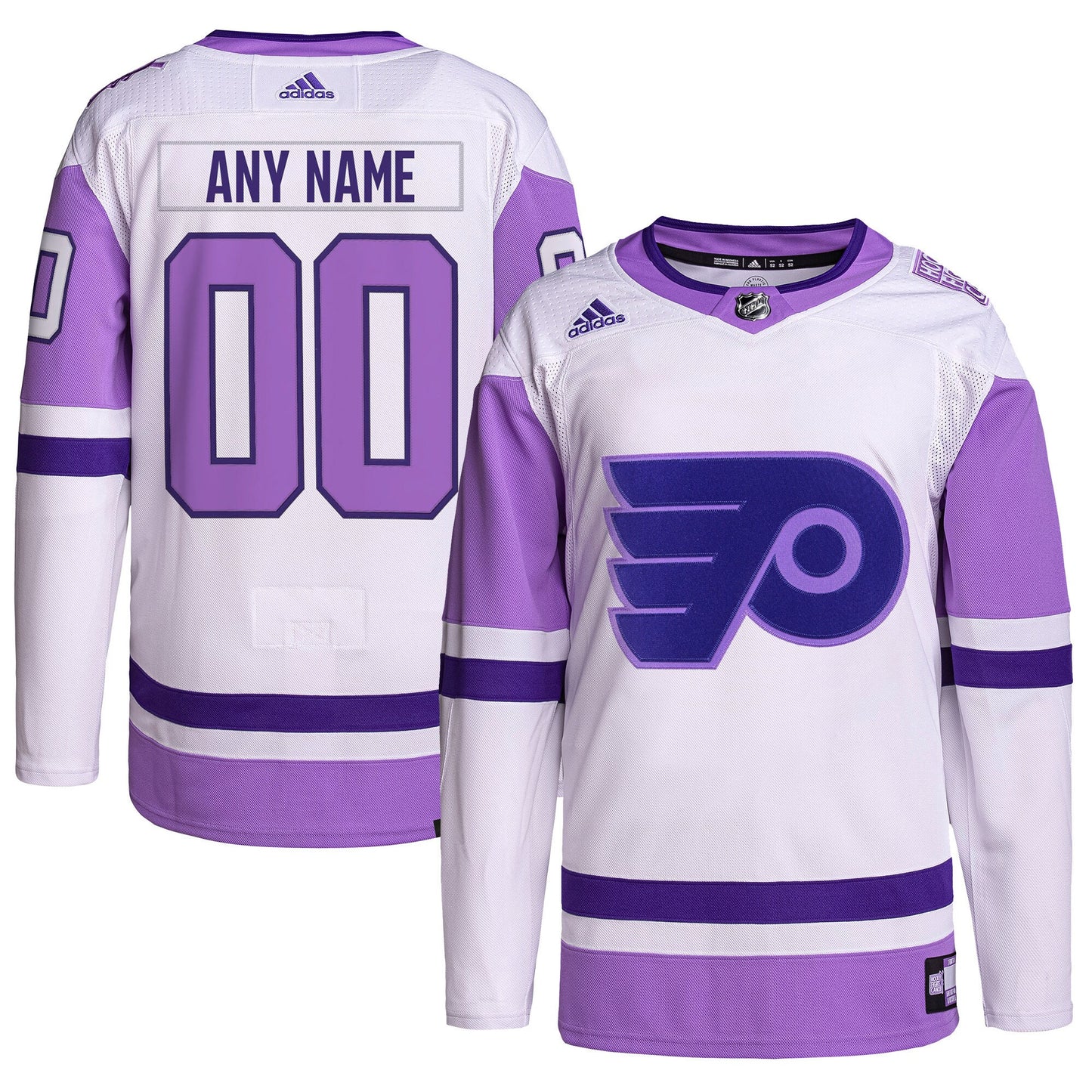 Philadelphia Flyers adidas Hockey Fights Cancer Primegreen Authentic Custom Jersey - White/Purple