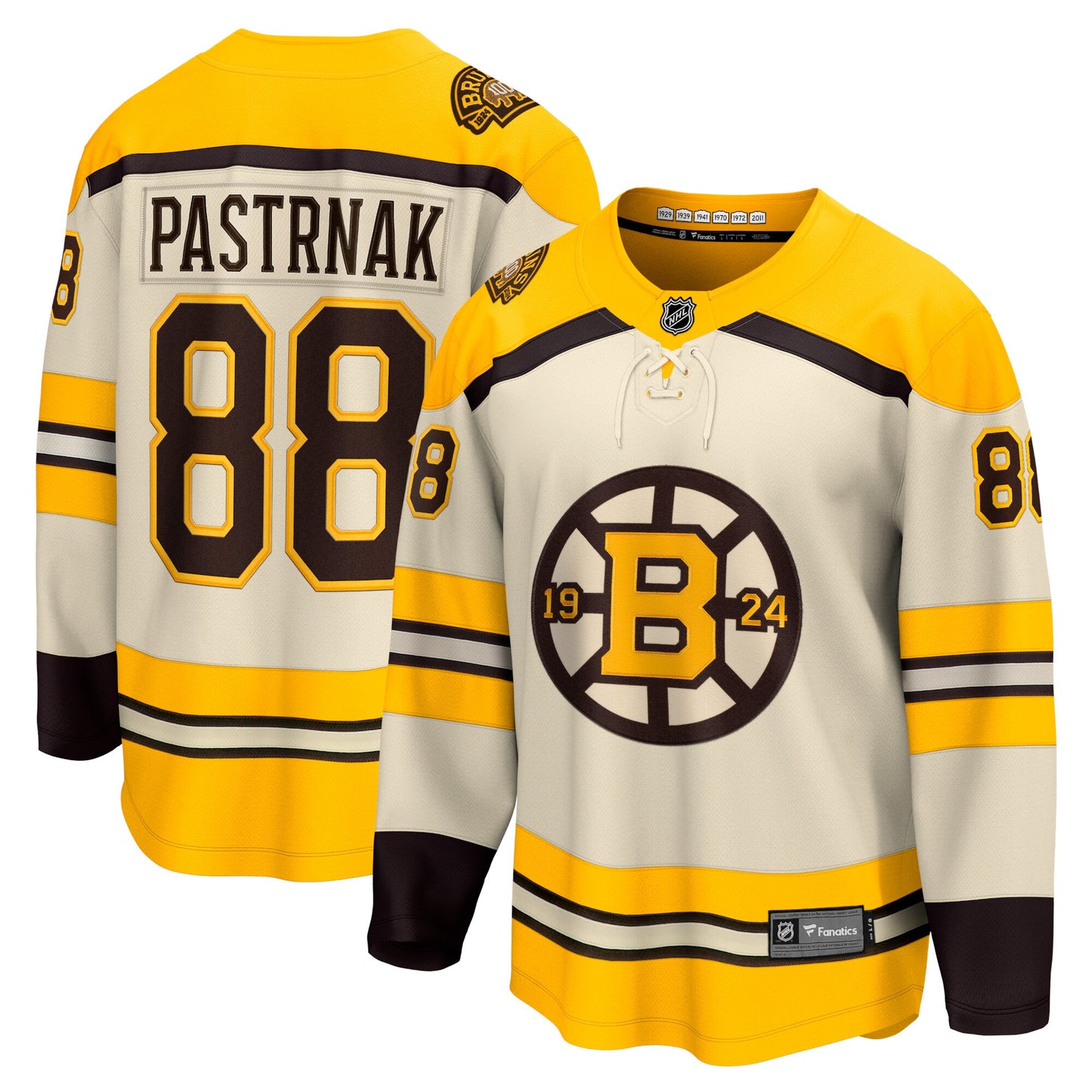 David Pastrnak Boston Bruins Fanatics Branded 100th Anniversary Premier Breakaway Player Jersey - Cream